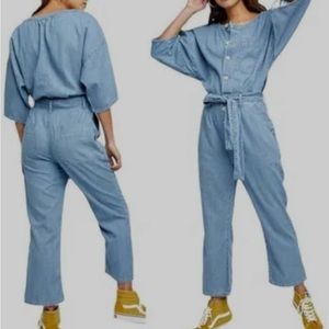 Free People Marley Denim Jean Jumpsuit Medium Wash Size Medium Boho Western